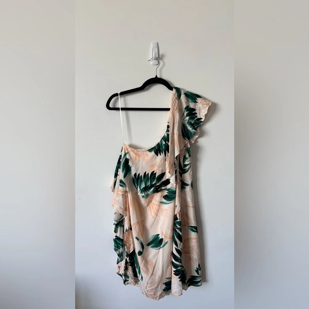 Chic One-Shoulder Leaf Print Dress | Size L - Picture 3 of 4